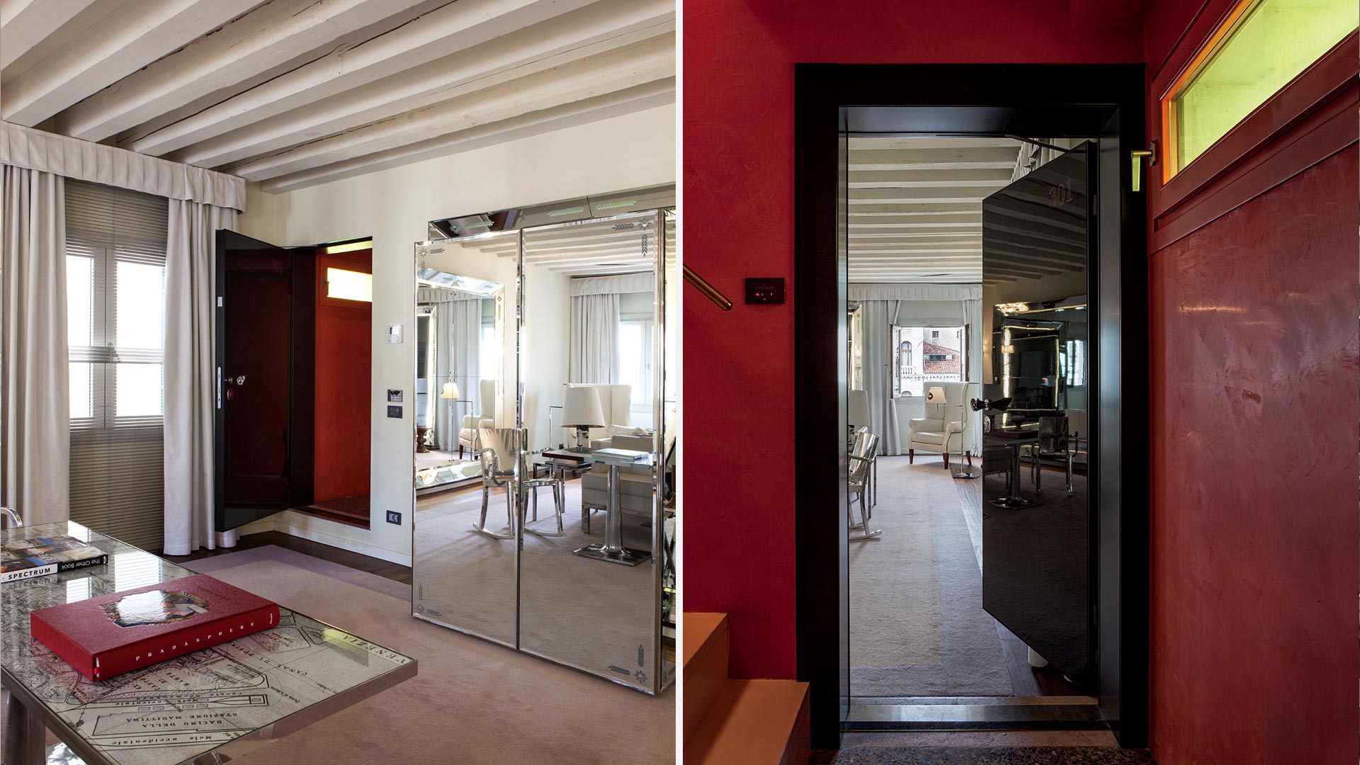 Porta insonorizzata Project installata in Hotel 5* a Venezia con finitura in poliestere lucido Ral 9004